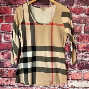 Burberry Brit Giant Check Scoop Neck 3/4 Sleeve Tee